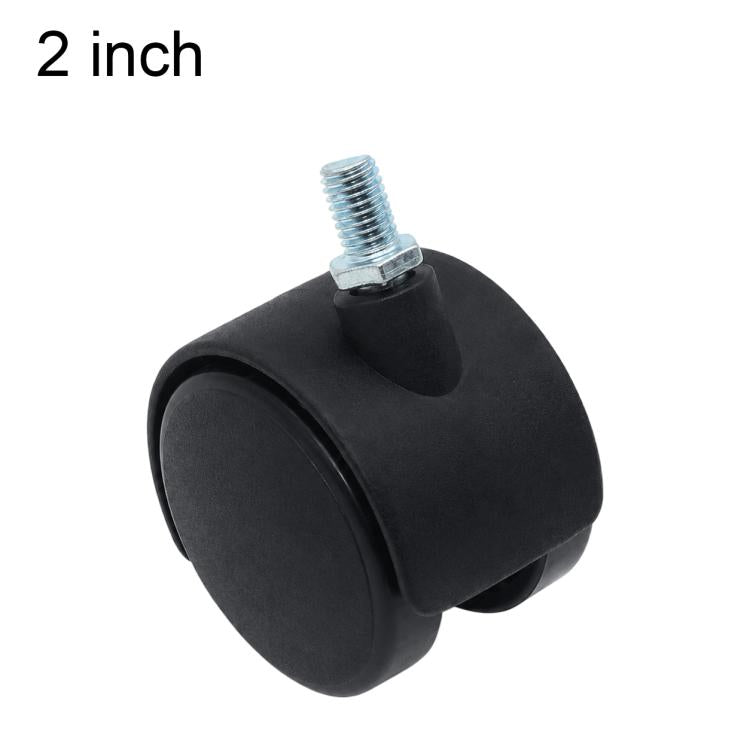 2 inch black swivel caster with threaded stem, single wheel and bolt
