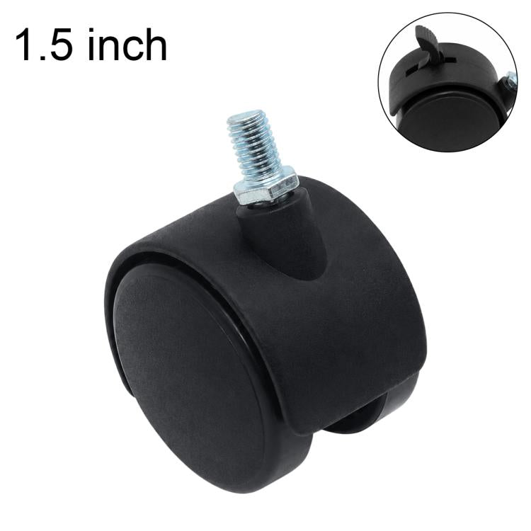 Black swivel caster wheel with threaded stem, 1.5 inch