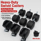 Set of black swivel caster wheels with threaded stems and metal mounting plates, with brake