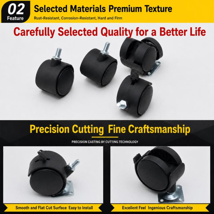 Mixed black swivel caster wheels with threaded stems and metal mounting plates
