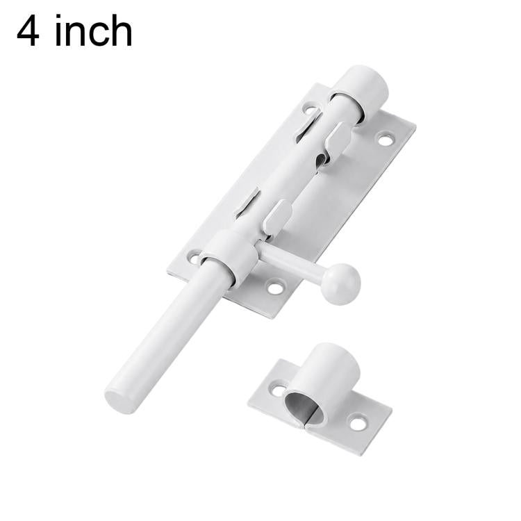 White stainless steel slide bolt latch door lock, 4-inch handle and mounting plate