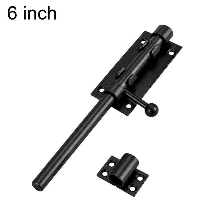 Black stainless steel slide bolt latch door lock, 6-inch handle and mounting plate
