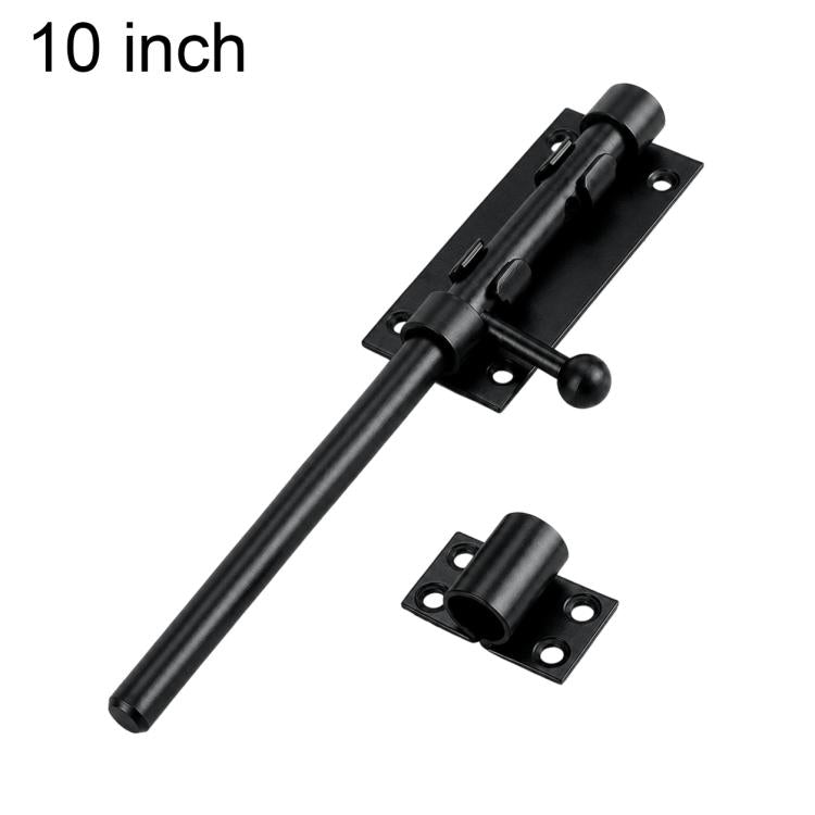 Black stainless steel slide bolt latch door lock, 10-inch handle and mounting plate