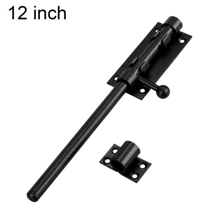 Black stainless steel slide bolt latch door lock, 12-inch handle and mounting plate