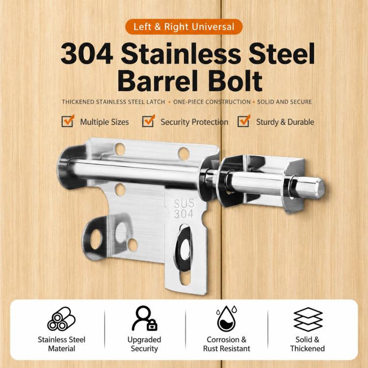 Stainless steel barrel bolt latch door lock with ball handle and mounting plate