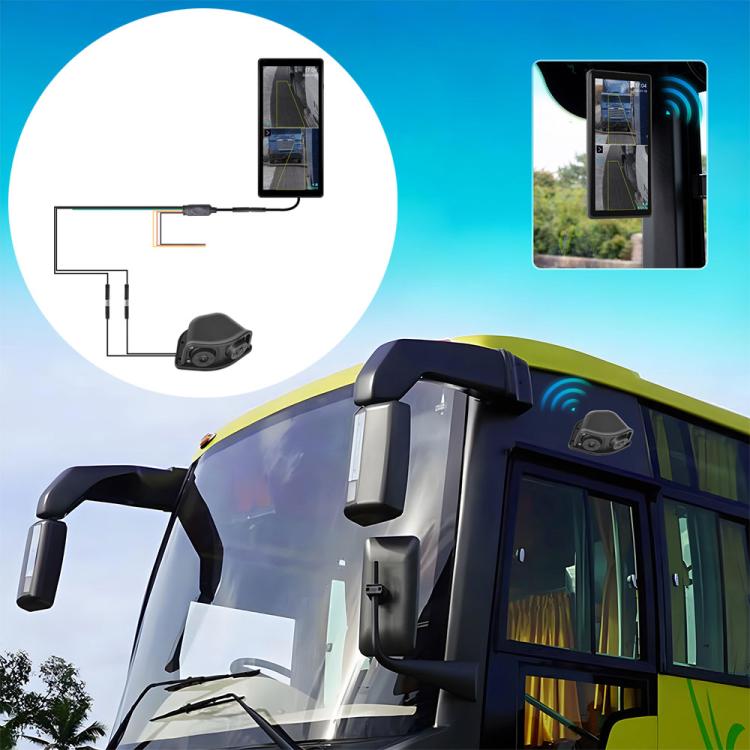 Wired rear-view mirror monitor with mounted rear camera and onboard display screen