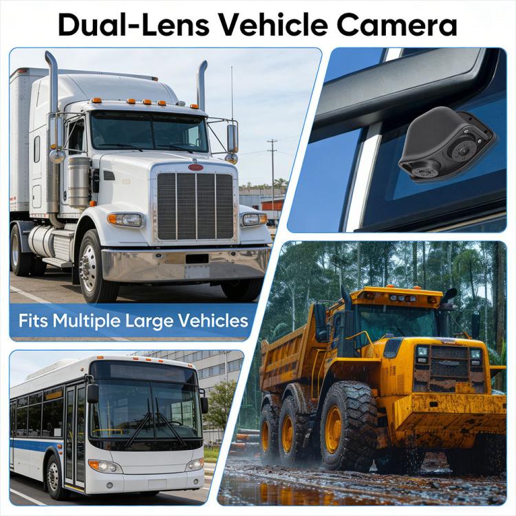 Dual-lens vehicle rear-view DVR camera set for large trucks and buses