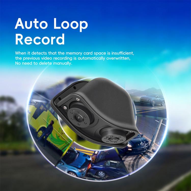 Black rear-view DVR camera module with dual lenses and wired mounting bracket