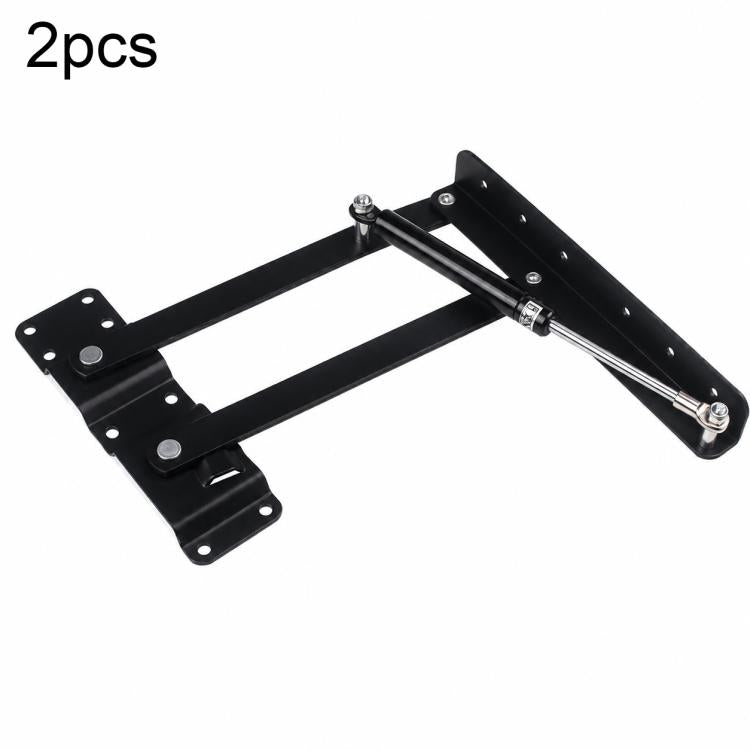 Black lift-top furniture support bracket set with pneumatic rods and hinge plates