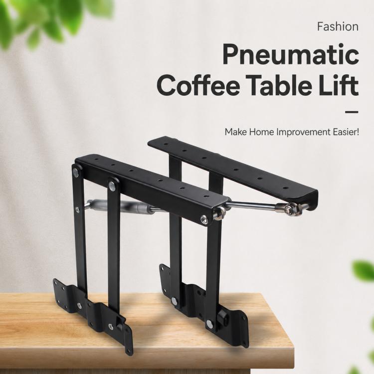 Black pneumatic coffee table lift bracket mechanism with metal mounting arms