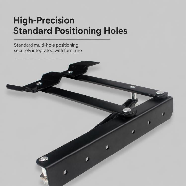 Black foldable lift bracket with multiple positioning holes and mounting hinges