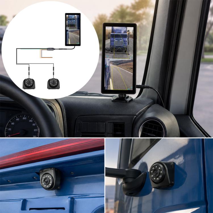 Wired truck rear-view monitor with touch screen and dual night-vision camera units
