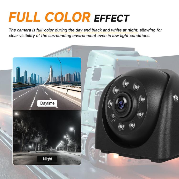 Black rear-view camera module with lens and mounting bracket for wired mirror system