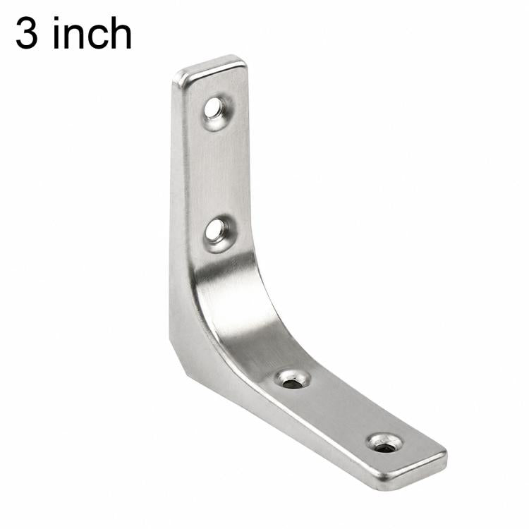 Stainless steel L-shaped shelf support brace with three mounting holes, 3 in