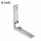 Stainless steel L-shaped shelf support brace with four mounting holes, 4 in