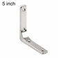 Stainless steel L-shaped shelf support brace with four mounting holes, 5 in