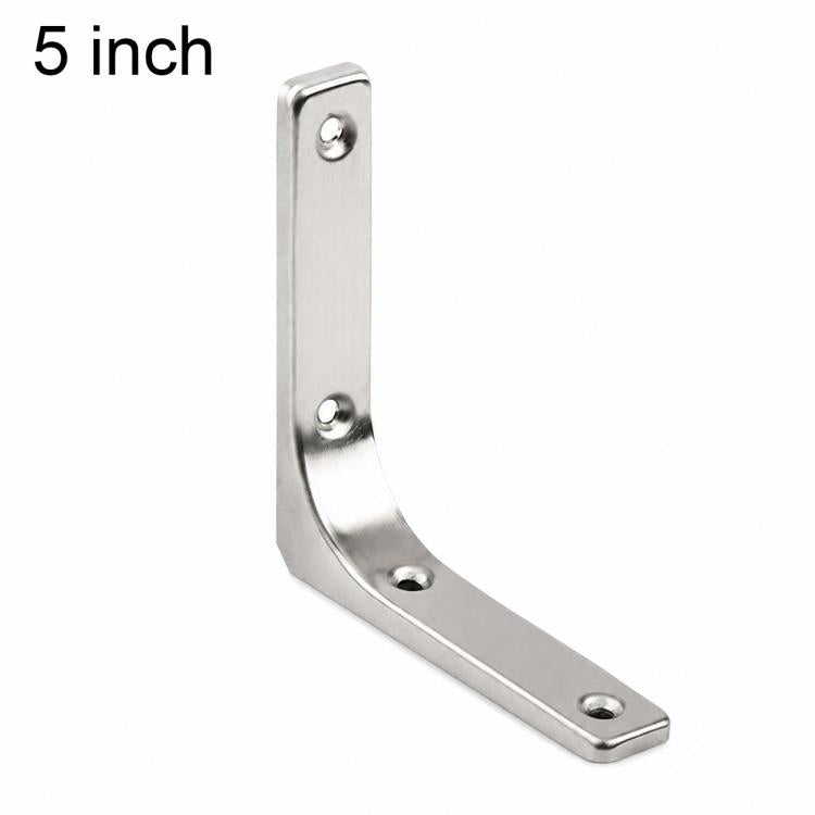 Stainless steel L-shaped shelf support brace with four mounting holes, 5 in