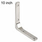 Stainless steel L-shaped shelf support brace with four mounting holes, 10 in