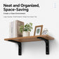 Curved L-shaped wall shelf support bracket, black finish with screw holes