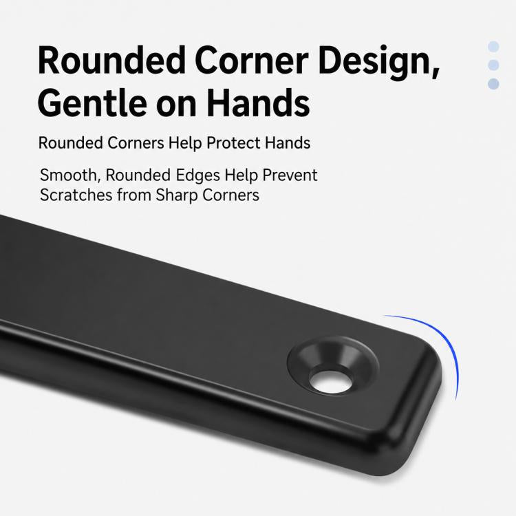 Curved L-shaped wall shelf bracket corner with rounded edge and mounting hole