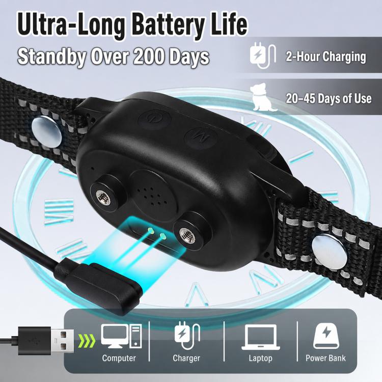 Black anti-bark collar receiver with charging port and long-life battery design