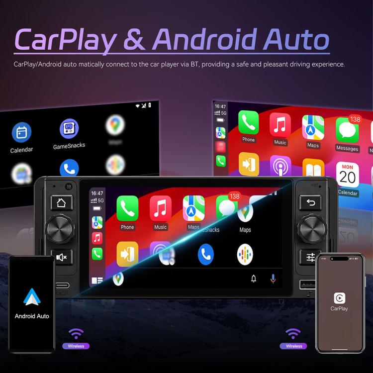 5 inch Single Din Android 15 Center Console CarPlay Car Video Navigation, Standard, Standard+Reversing Camera+Mic