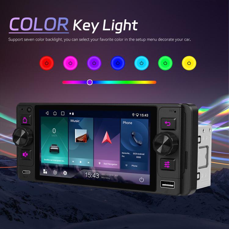 5 inch Single Din Android 15 Center Console CarPlay Car Video Navigation, Standard, Standard+Reversing Camera+Mic