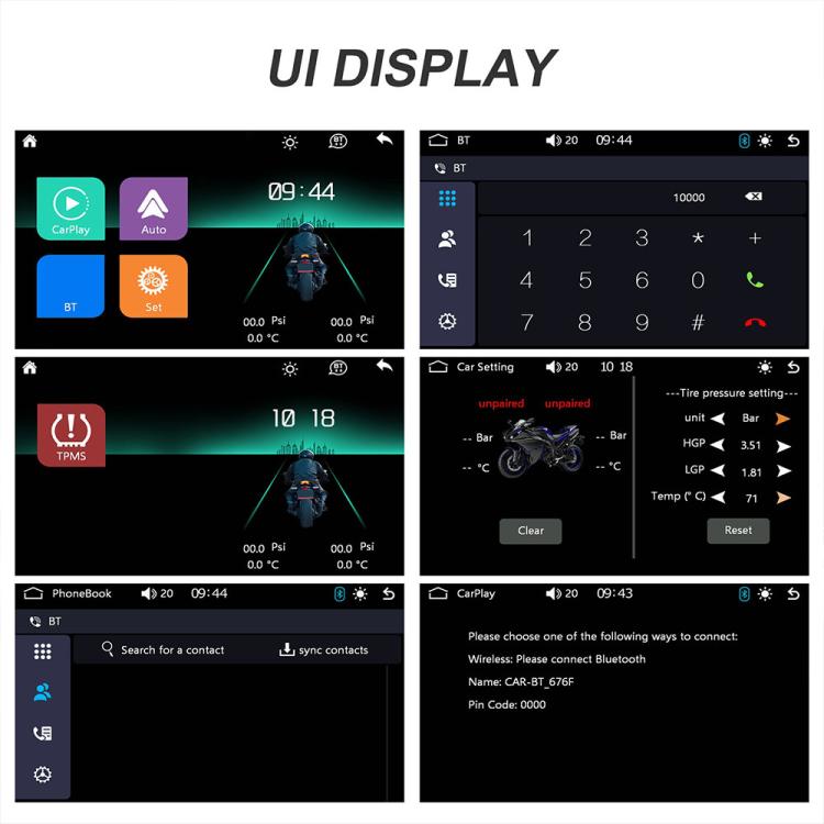5 inch Motorcycle Wireless CarPlay and Android Auto Display Screen Navigator, Standard, with Tire Pressure Sensor