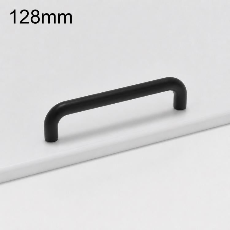 Cabinet door pull handle, black, 128mm curved bar