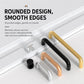 Rounded-edge aluminum cabinet pull handles in black, gold, silver, and copper colors