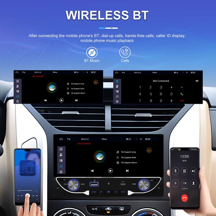 Car MP5 player head unit with wireless Bluetooth music and call interface