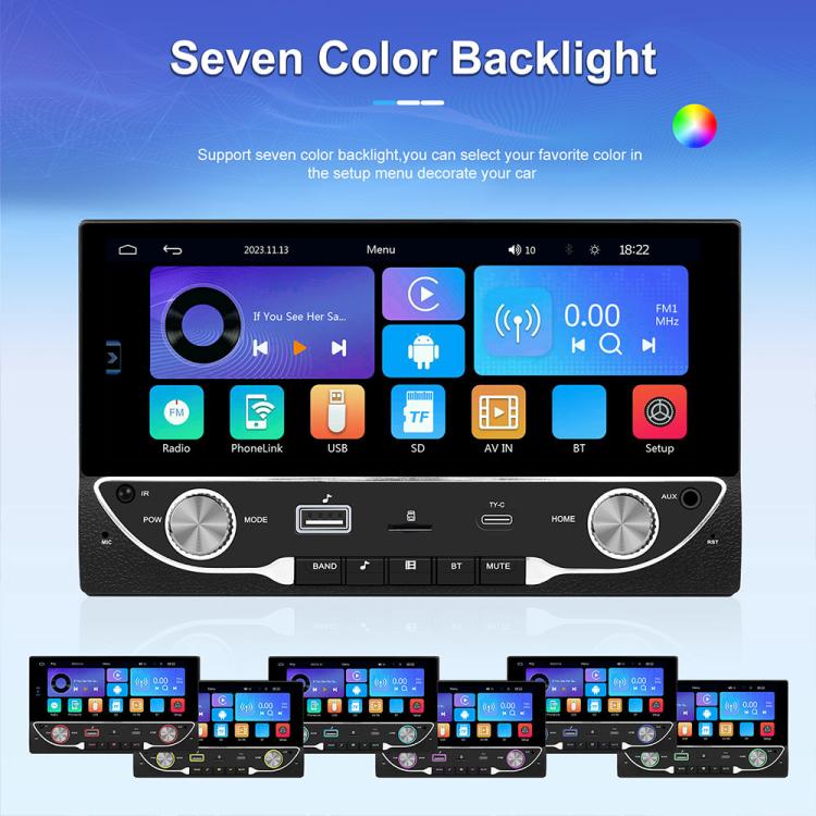 Car MP5 player head unit front panel with seven-color backlight buttons