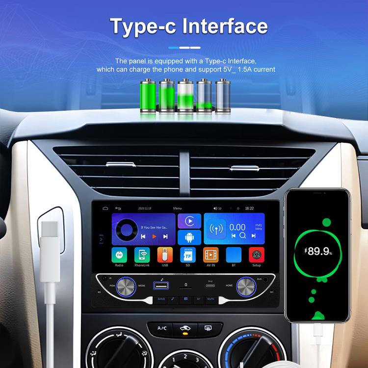Car MP5 player head unit with Type-C port and charging cables