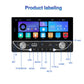 Car MP5 player front panel with labeled ports, buttons, and twin control knobs