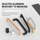 Set of cabinet pull handles in black, gold, silver, and beige with curved U-bars.