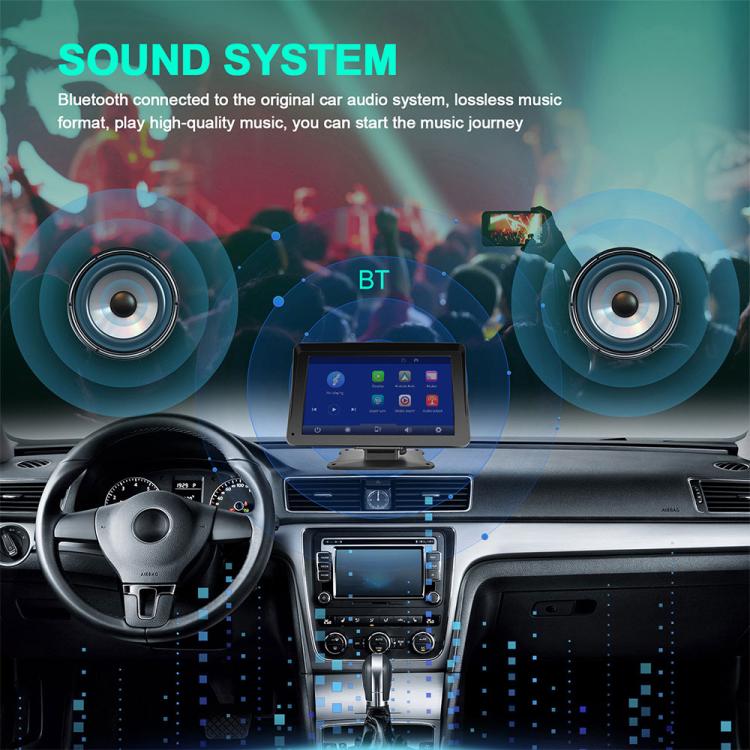 7-inch portable car navigation touchscreen showing Bluetooth audio sound system interface