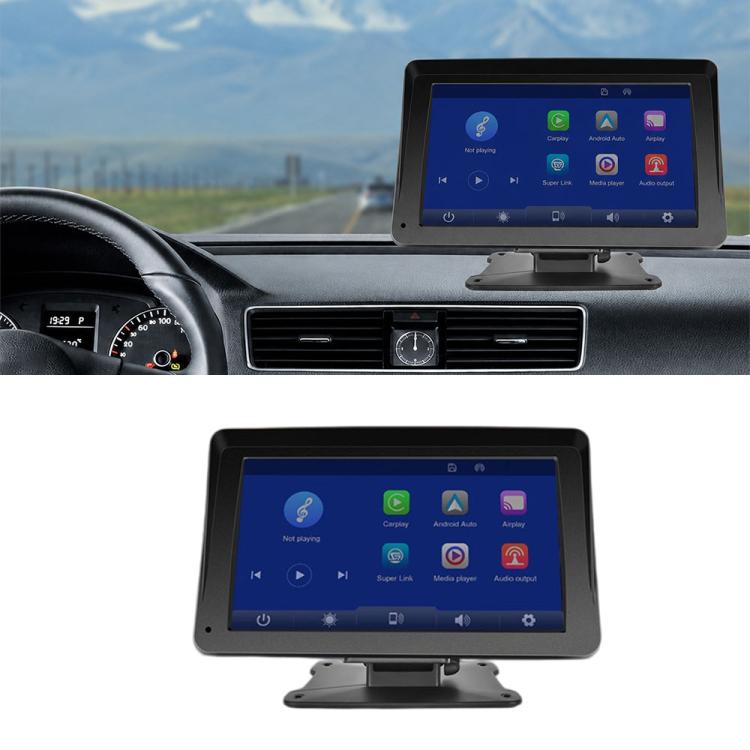 Car touchscreen monitor with app menu screen and gray base stand