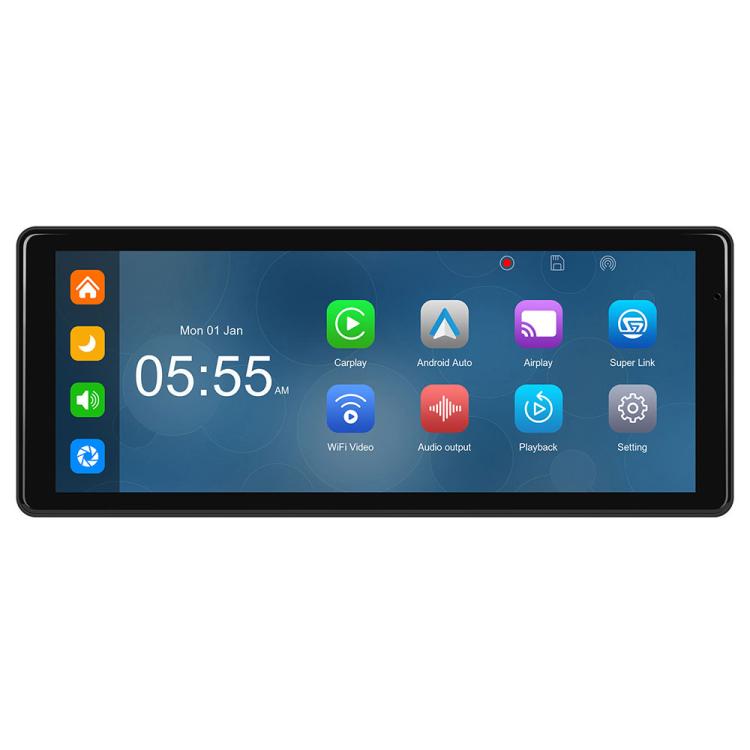 8.1-inch car navigation screen showing 05:55 and CarPlay/Android Auto app tiles