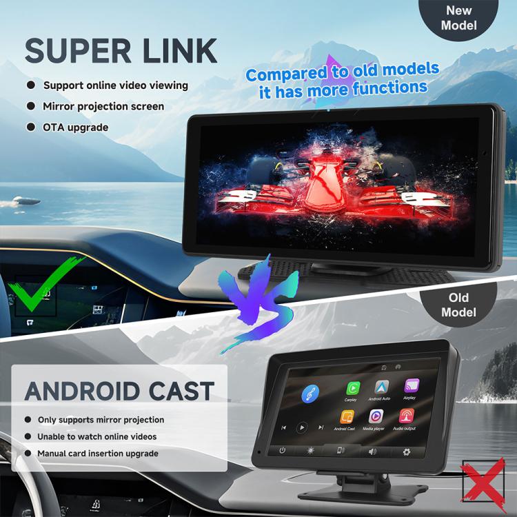 8.1-inch portable car navigation screen showing a red video and app-style menu