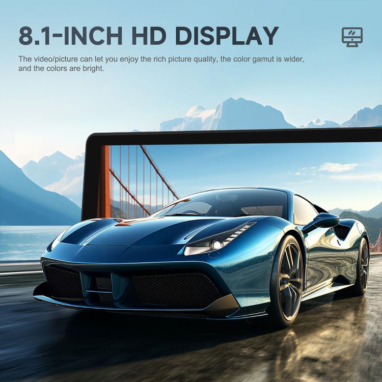 8.1-inch HD car navigation screen displaying a blue sports car scene