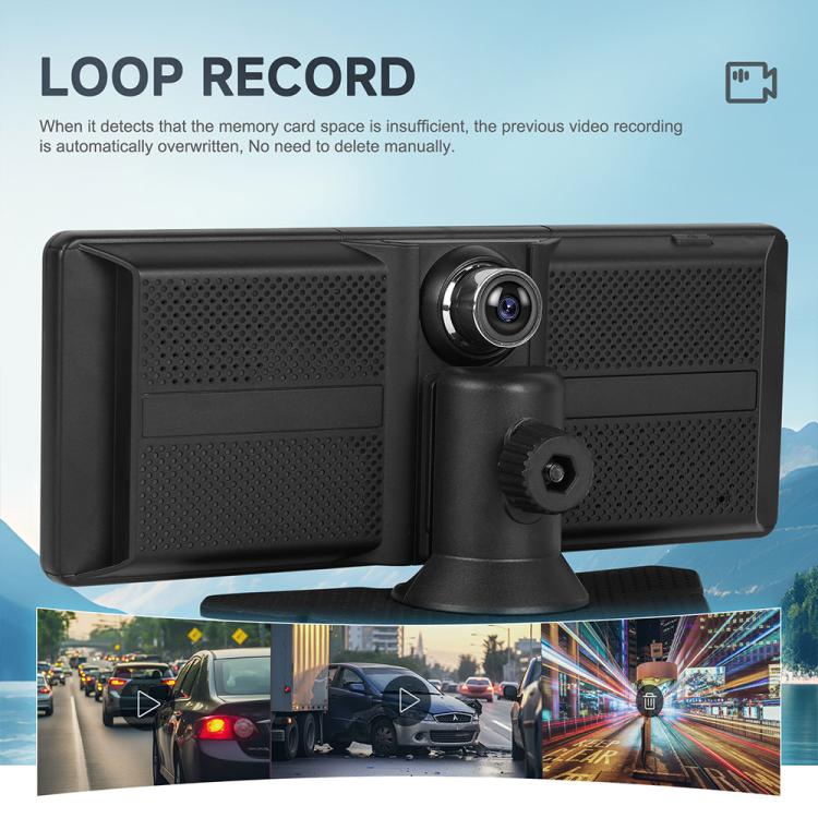 Portable car navigation screen with attached rear camera module, black