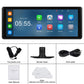 Portable car navigation screen kit with base, power cord, AUX cable, manuals