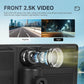 Portable car navigation screen with front 2.5K video camera lens and night/day scenes