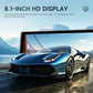 Portable car navigation touchscreen with 8.1-inch HD display showing a scenic roadway.