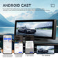 Portable car navigation touchscreen showing Android Cast screen projection.