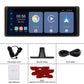 Car navigation screen kit with power cord, monitor base, AUX cable, manual, sticker.