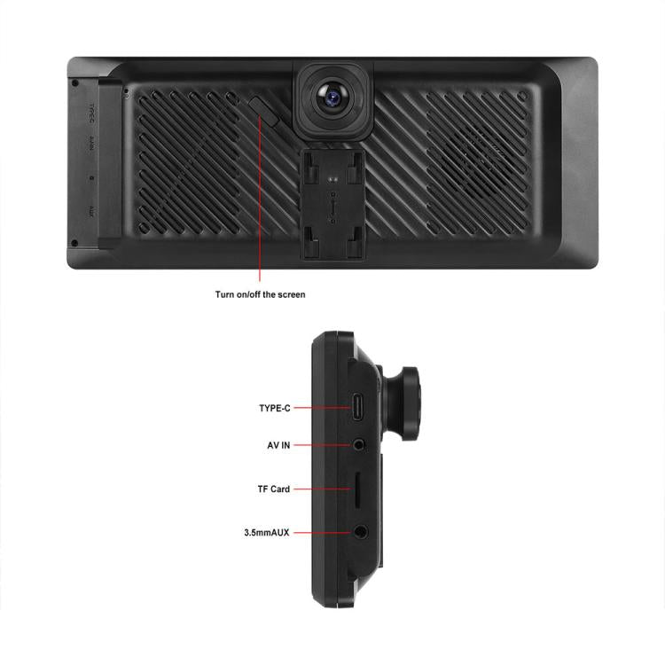 Portable car navigation screen with ports: Type-C, AV IN, and TF card