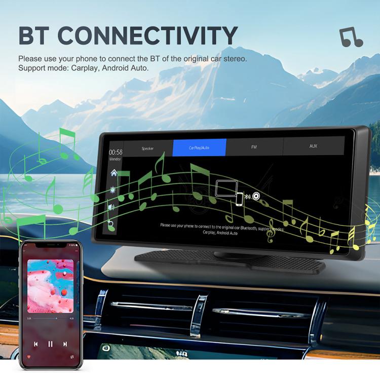 Portable car navigation screen showing Bluetooth connectivity and phone pairing icons
