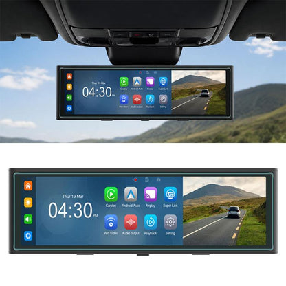 Portable car navigation touchscreen display with road view, mounted in dashboard