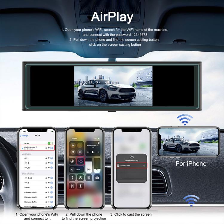 Car display screen with connected phone casting interface for AirPlay